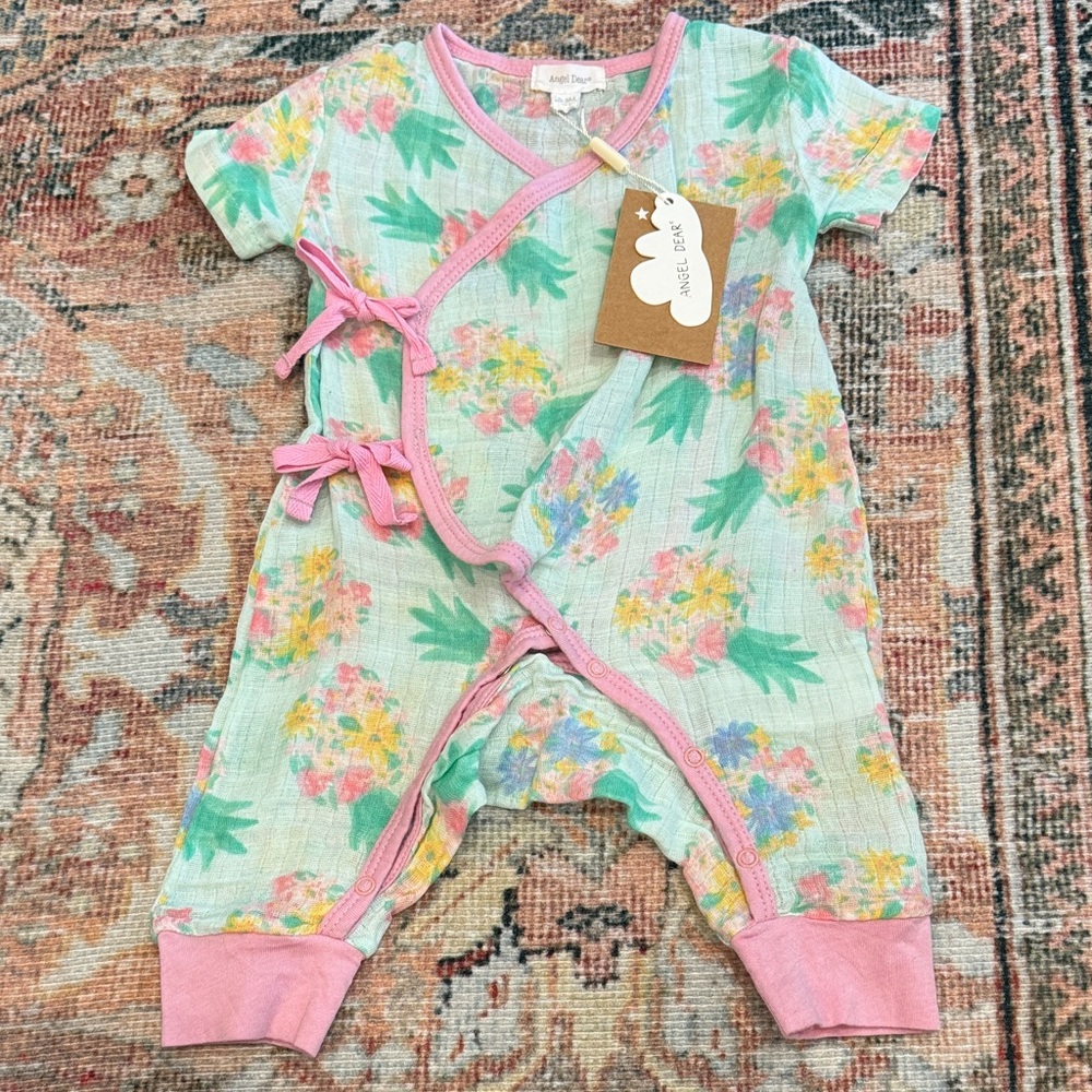 NWT! Angel Dear Floral Kids One Piece - Pink and Green